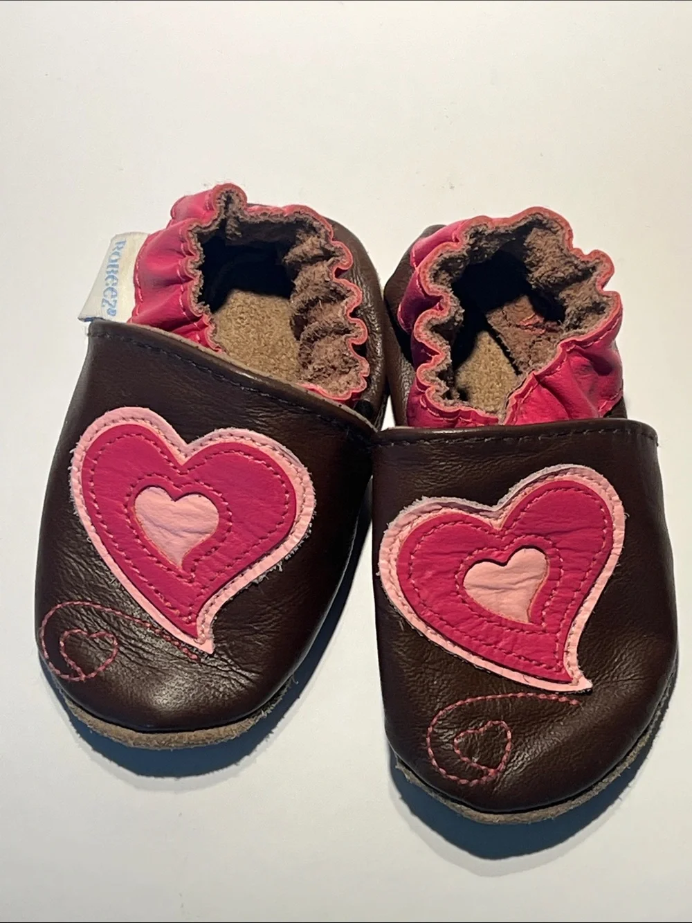 Robeez Dark Brown and Pink Heart Baby Soft-Soled Shoes